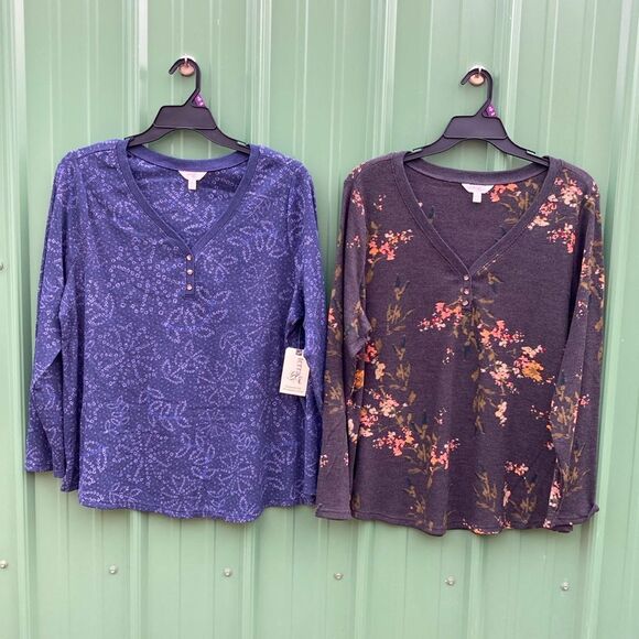 Women's Plus Cozy Waffle Henley Long Sleeve Shirt 2-Pack Size 2X - Picture 1 of 12